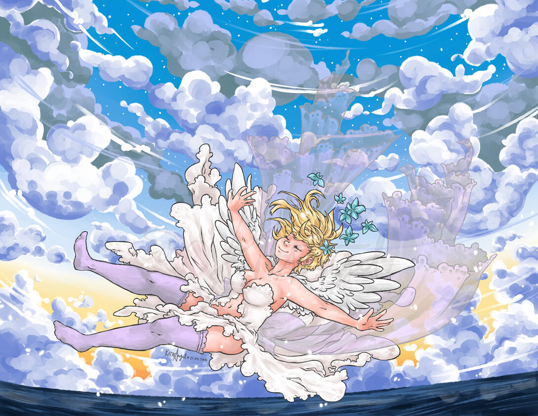 Falling - Digital illustration Full body &amp; detailed sky background.