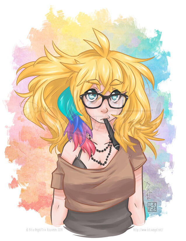 Selfie - Digital illustration Waist up with simple background.