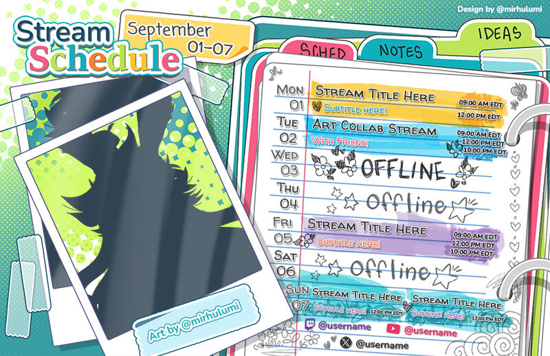 PSD Vtuber Stream Schedule Template Customizable with alt colour template versions.