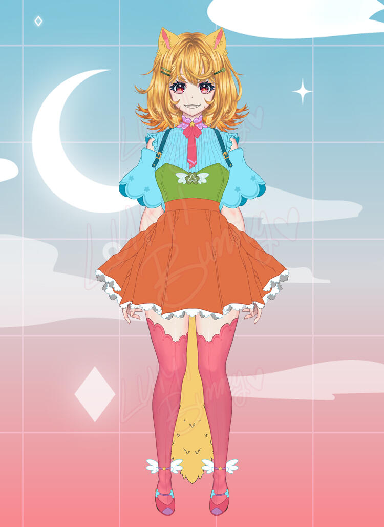 VTuber Character &amp; Outfit Design Illustration &amp; design of alt outfit, split for Live2D rigging.